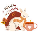 秋日萌兔与暖杯咖啡