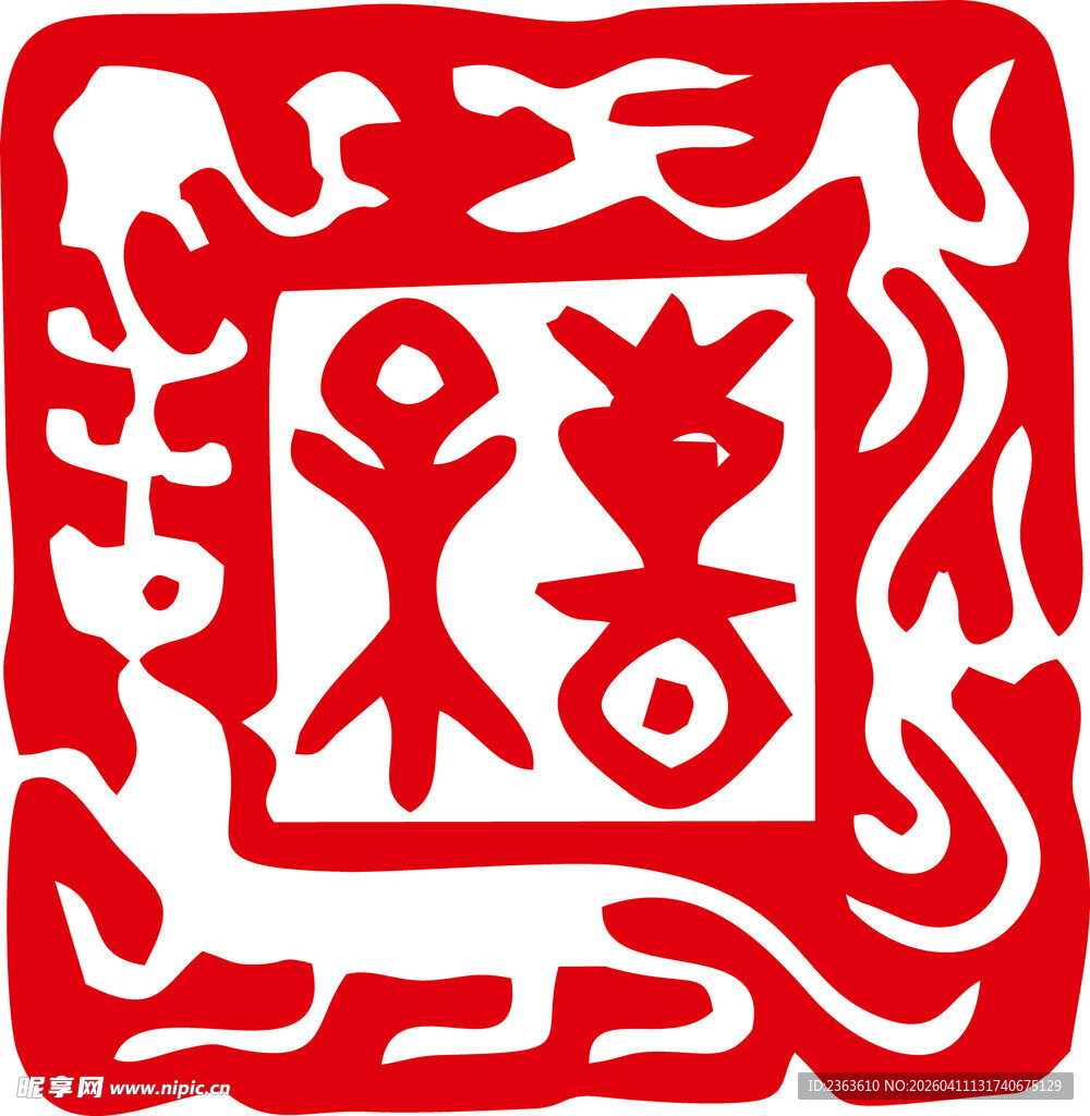 传统红色福字剪纸图案