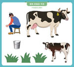 奶牛养殖场景与人物活动