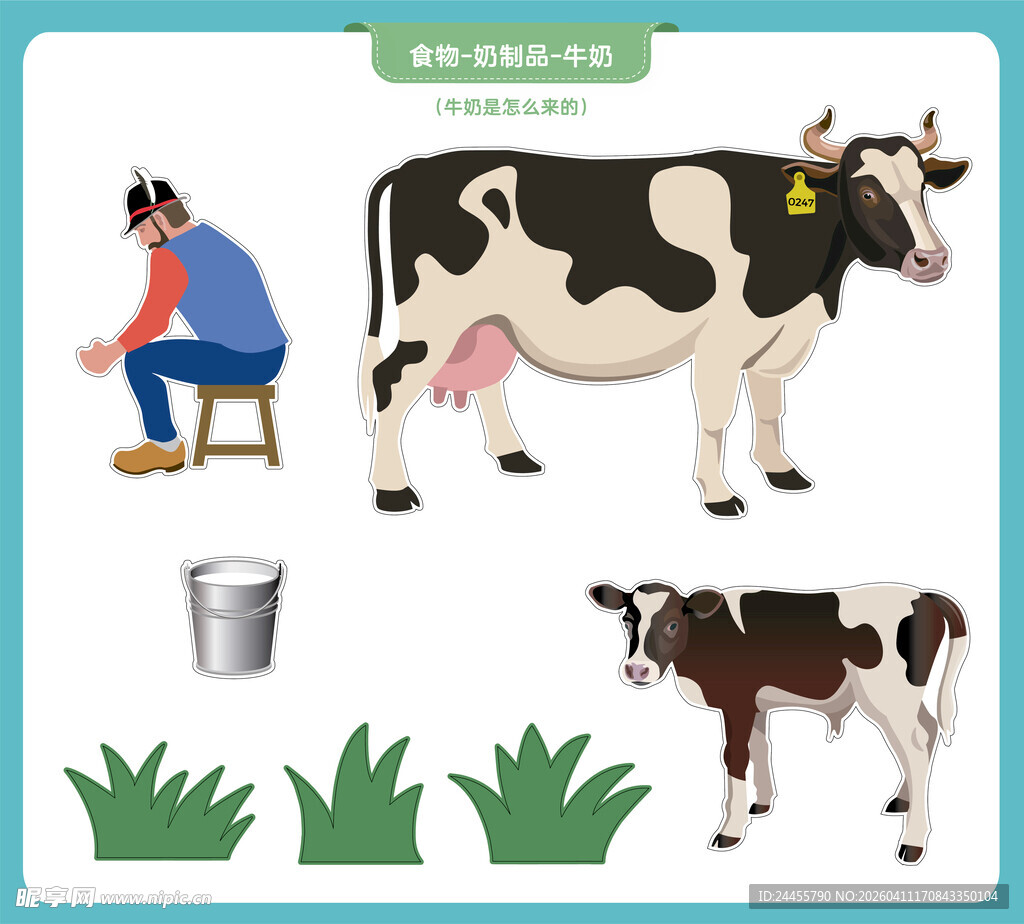 奶牛养殖场景与人物活动