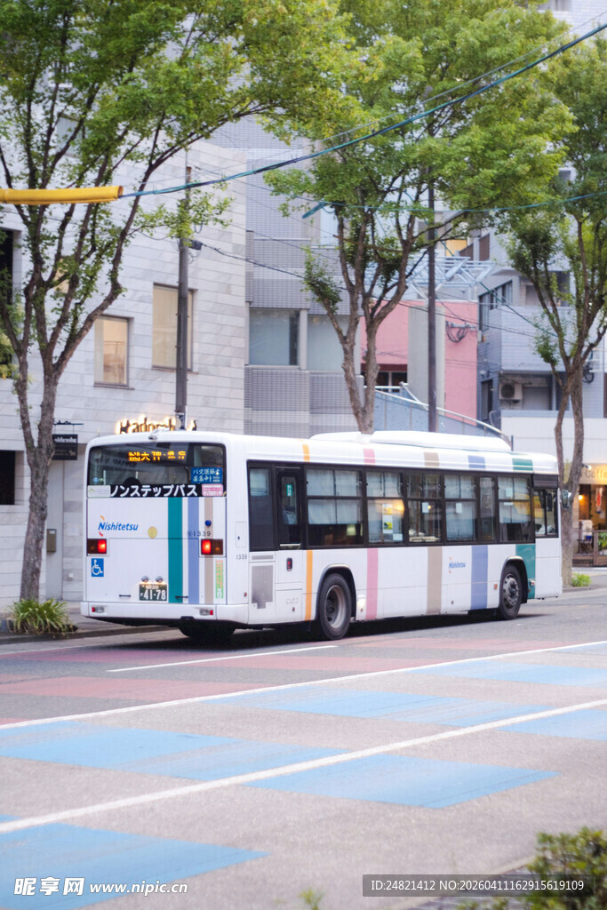 城市街道上的白色公共汽车