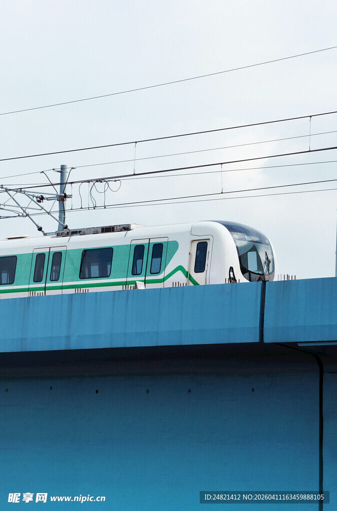 高架桥上的绿色列车