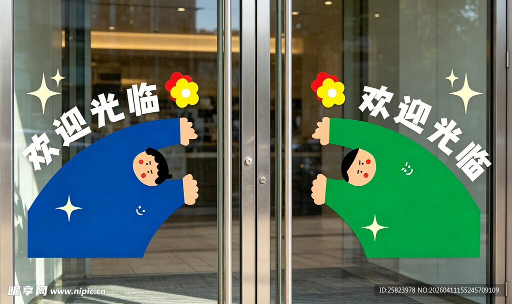 玻璃门可爱欢迎贴纸装饰