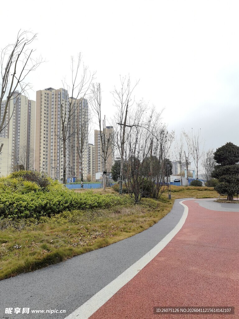 城市中蜿蜒的多彩步道