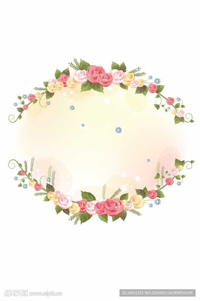 椭圆花卉边框装饰图案