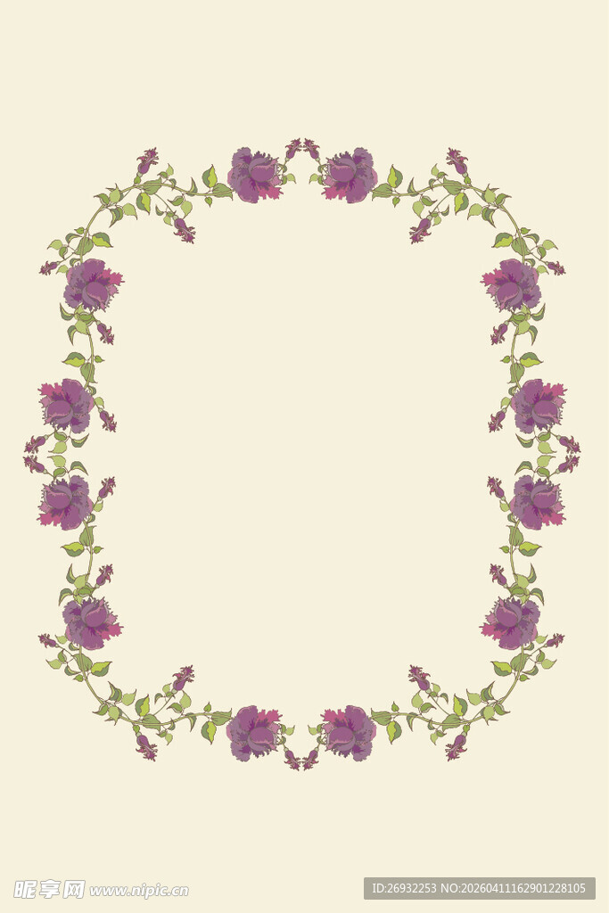 紫色花卉花环装饰图案