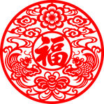圆形福字剪纸图案