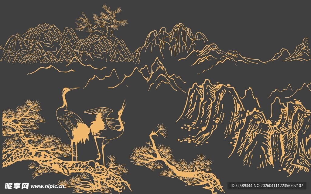 金色山水间的静谧景致