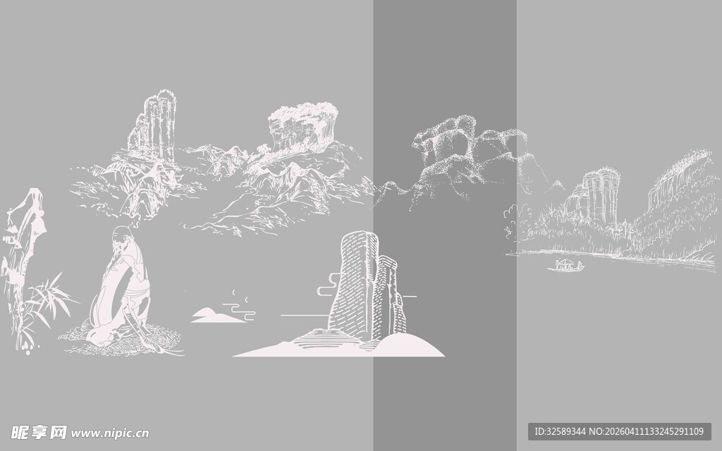 水墨风格山水轮廓图