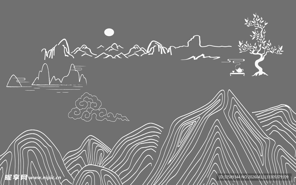 水墨山川静谧自然图景