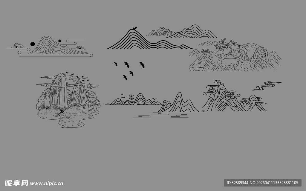 水墨山水意境插画