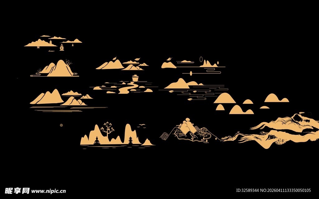 金色山峦夜景图