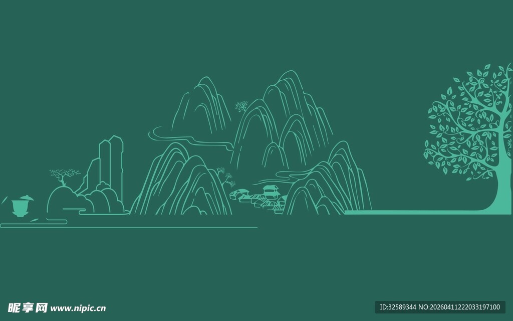 简约山林景观线条插画