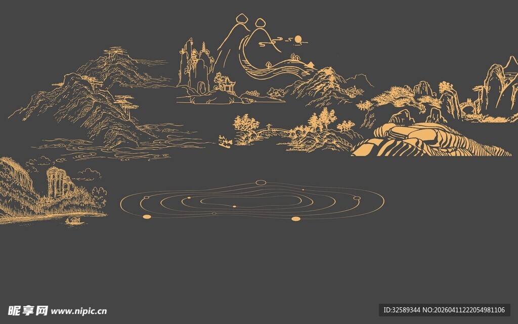 金色山水景观图