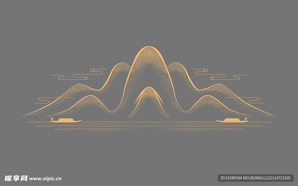 金色山峦线条艺术插画
