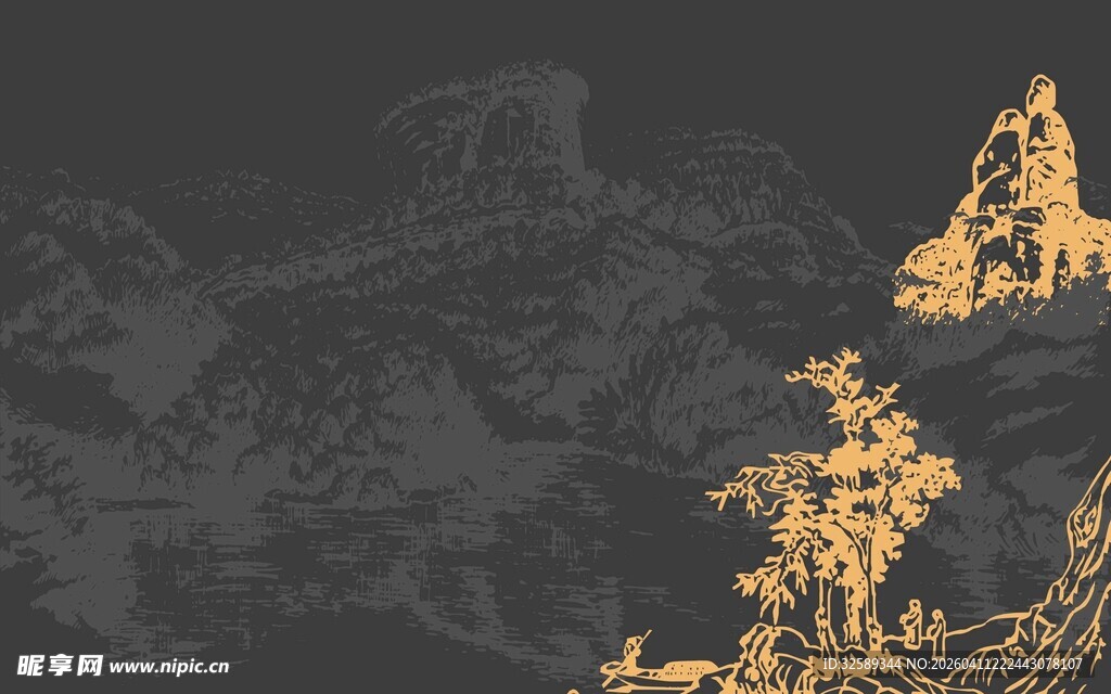 中式黑金山水装饰图案