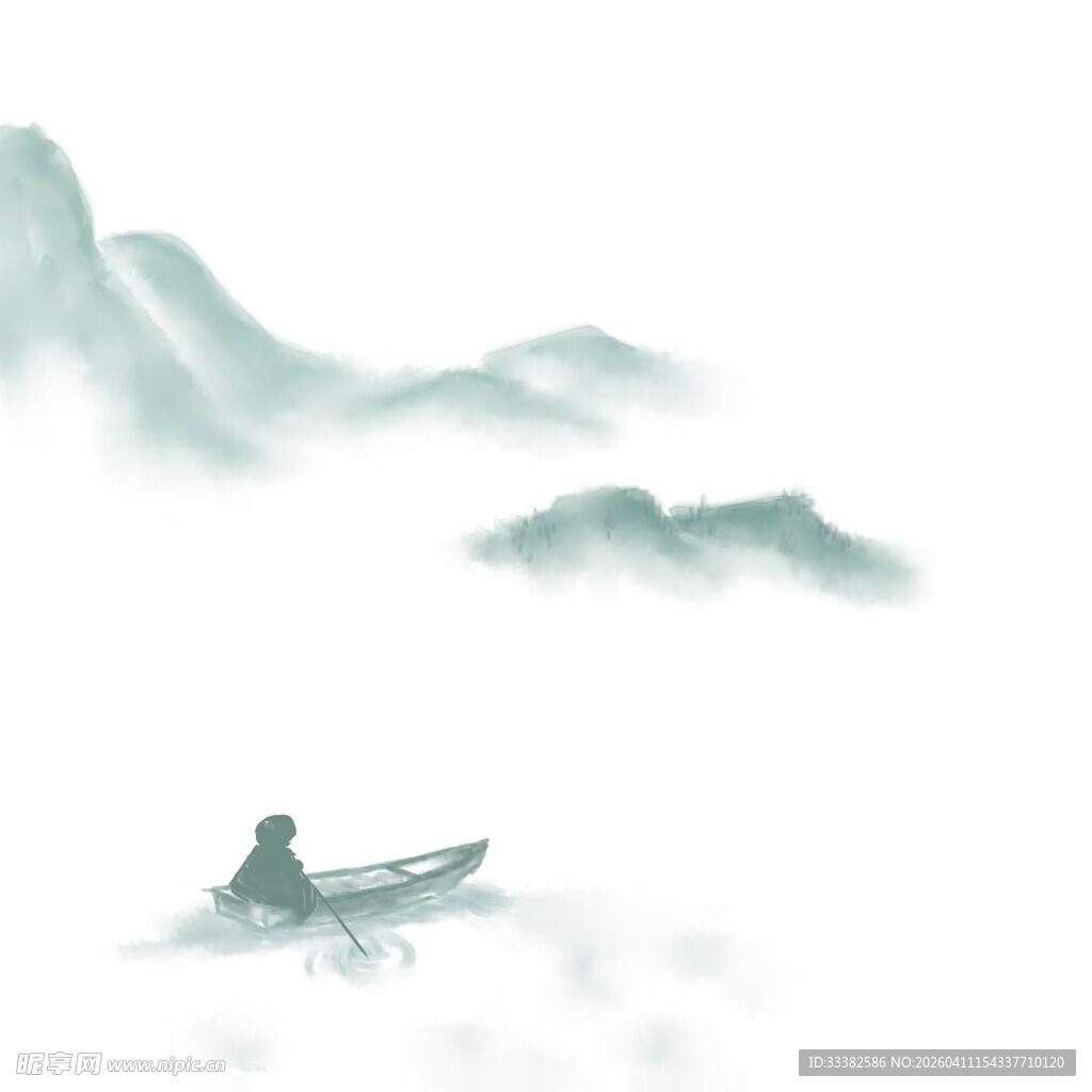 孤舟泛江 水墨山水意境