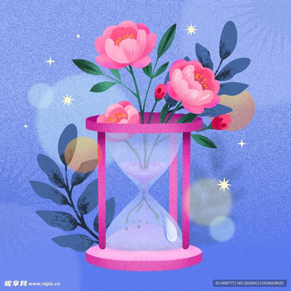 沙漏花艺插画