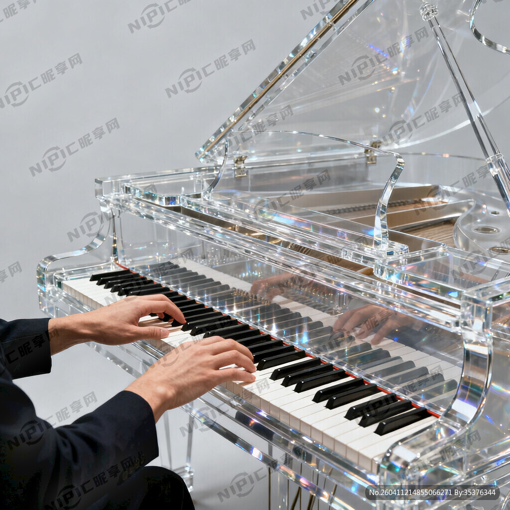 弹一架琴键是透明的钢琴