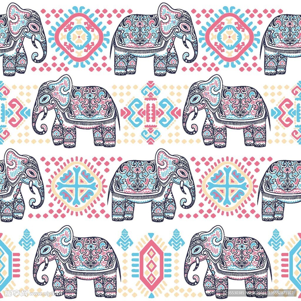 大象几何图案装饰花纹