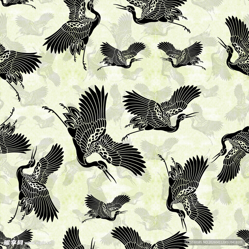 群鹤飞舞图案设计
