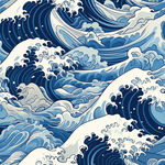 蓝白海浪艺术图案