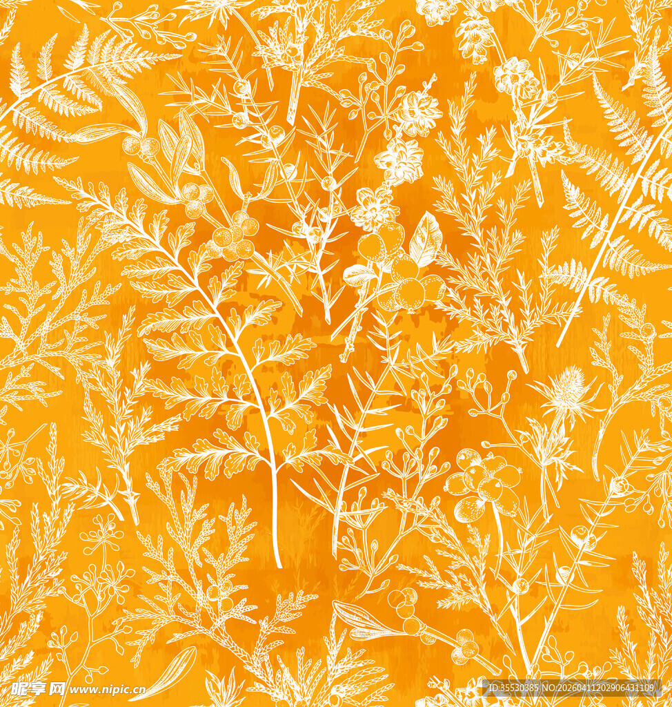 橙底白色植物纹理图案