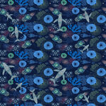 蓝花飞鸟图案布料纹理