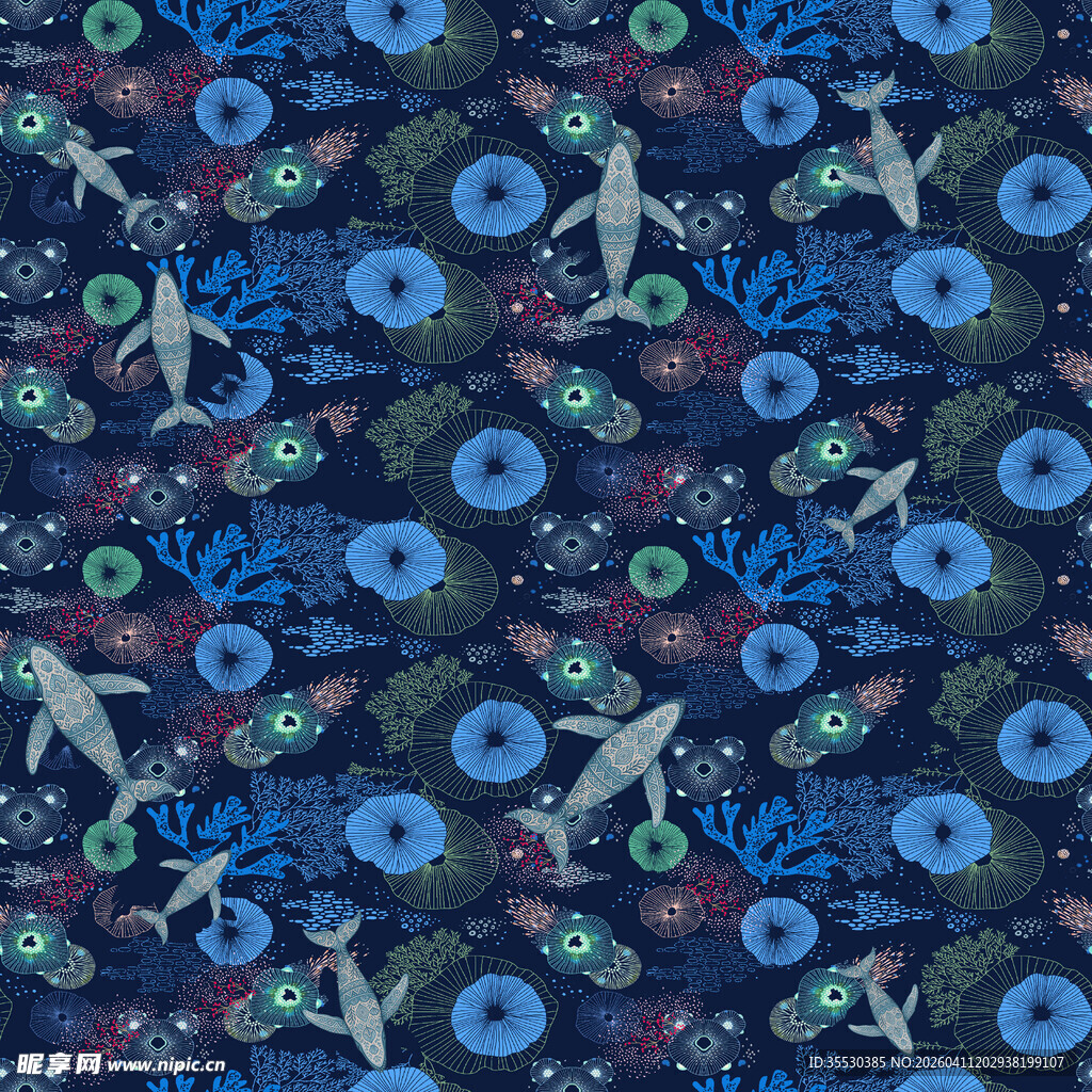 蓝花飞鸟图案布料纹理