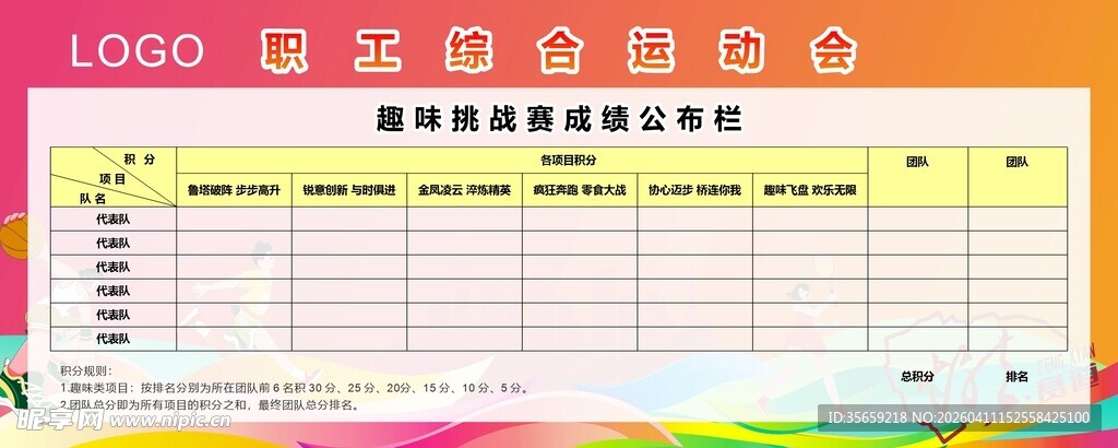 职工运动会成绩公布栏