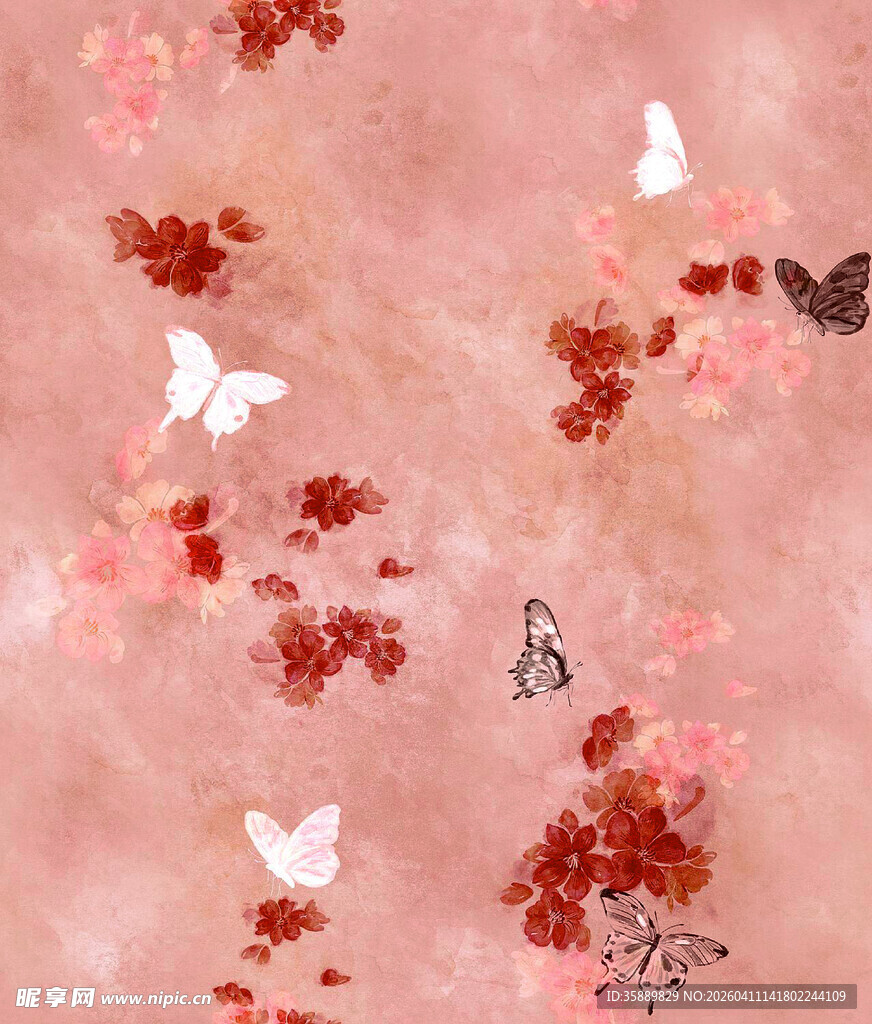 蝴蝶 晕染花 数码印花