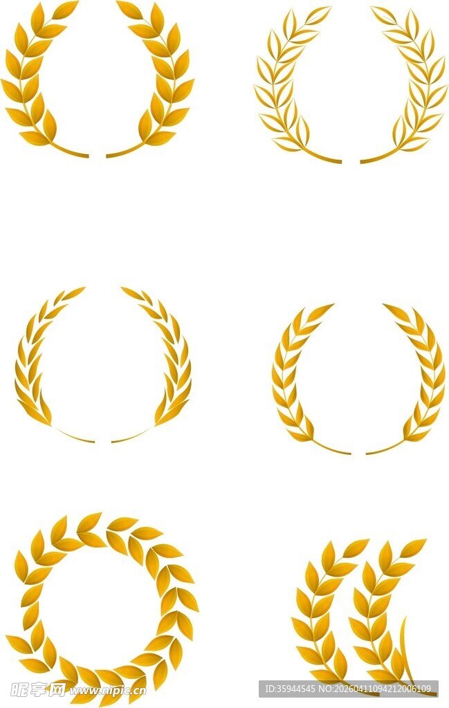 金色麦穗花环图案集合