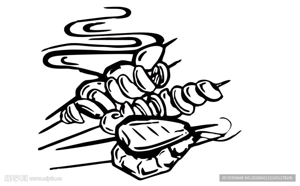 手绘美味烤串特写矢量图