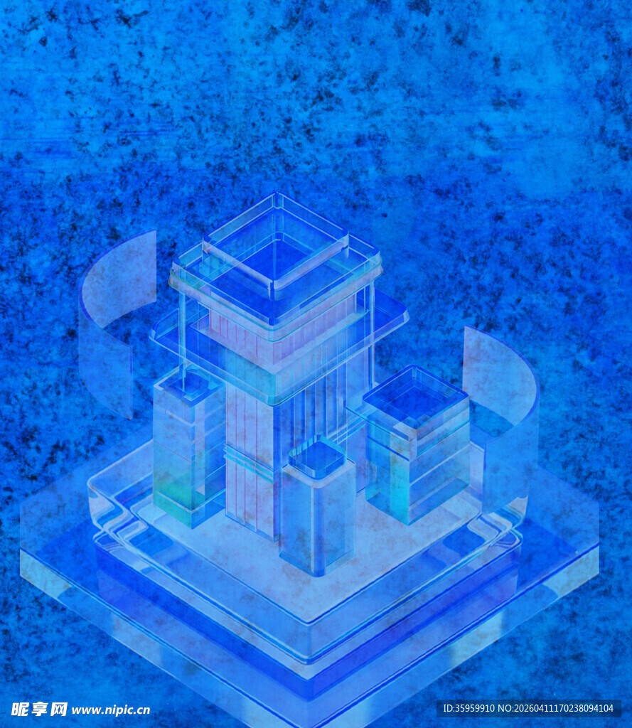 蓝色科技立体建筑场景