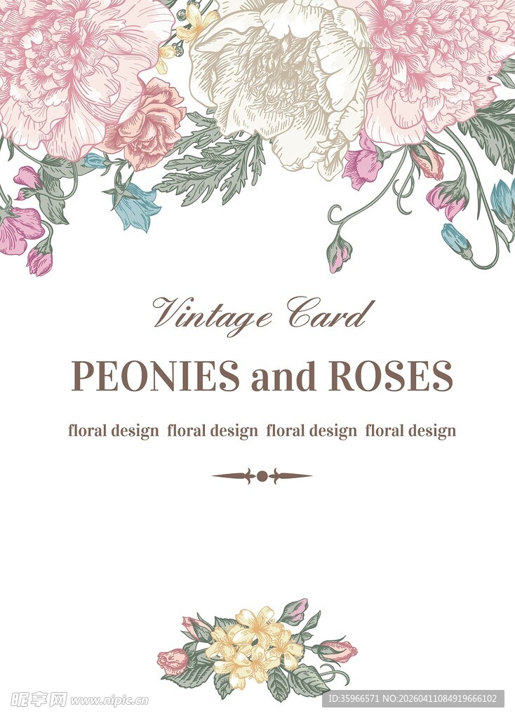 复古风牡丹与玫瑰花卉图案