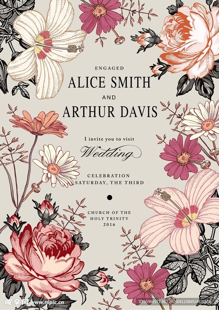 浪漫花卉婚礼请柬设计