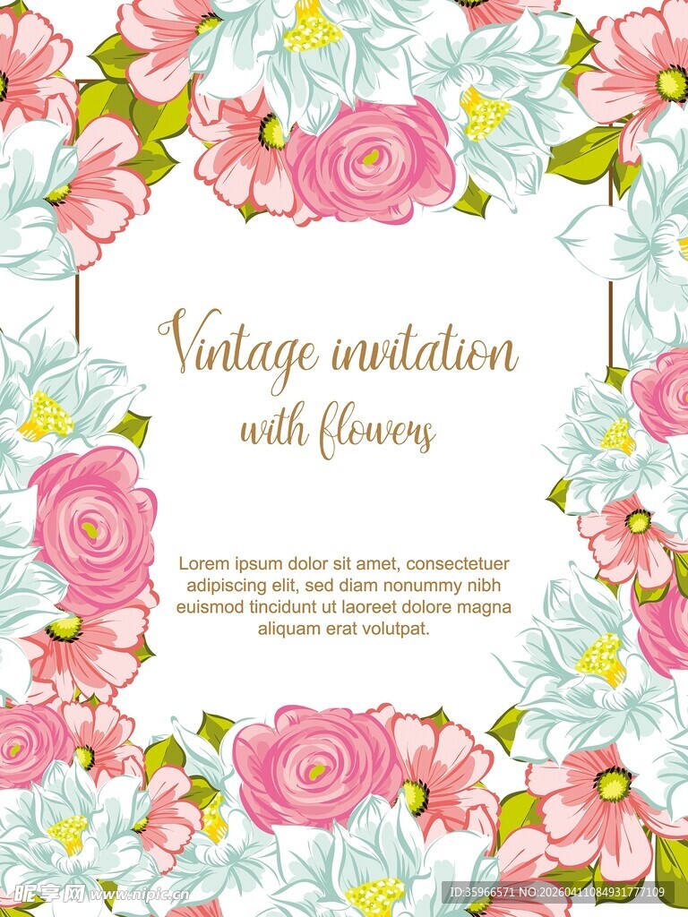 花卉复古婚礼邀请函模板