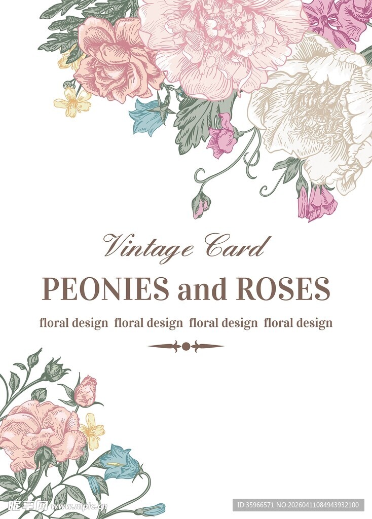 牡丹与玫瑰婚礼贺卡设计