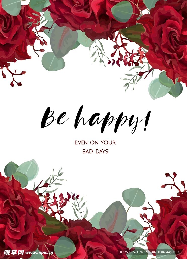 红玫瑰装饰的快乐主题画面