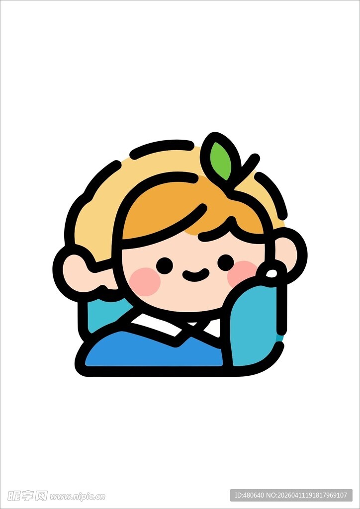 读书的卡通小女孩