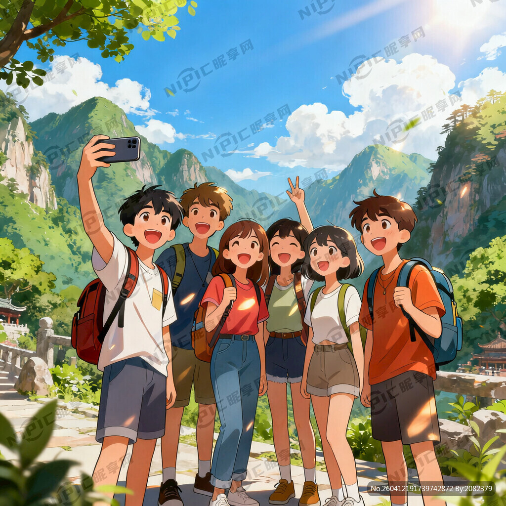 生成一群年轻人旅游的图片