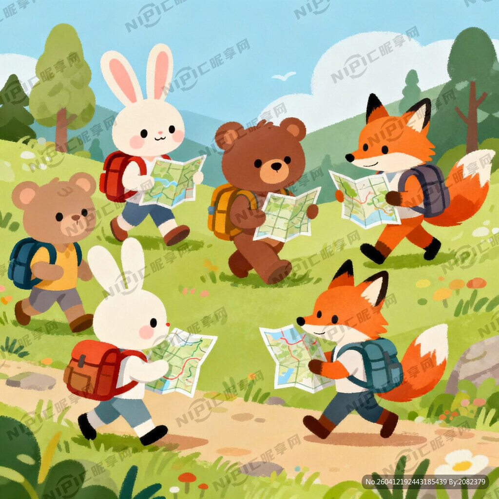 一群小动物在旅游