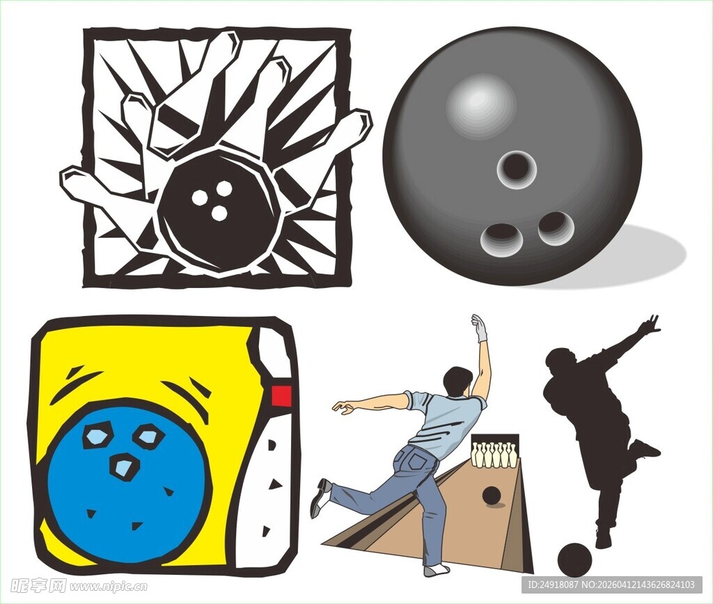 保龄球运动元素插画