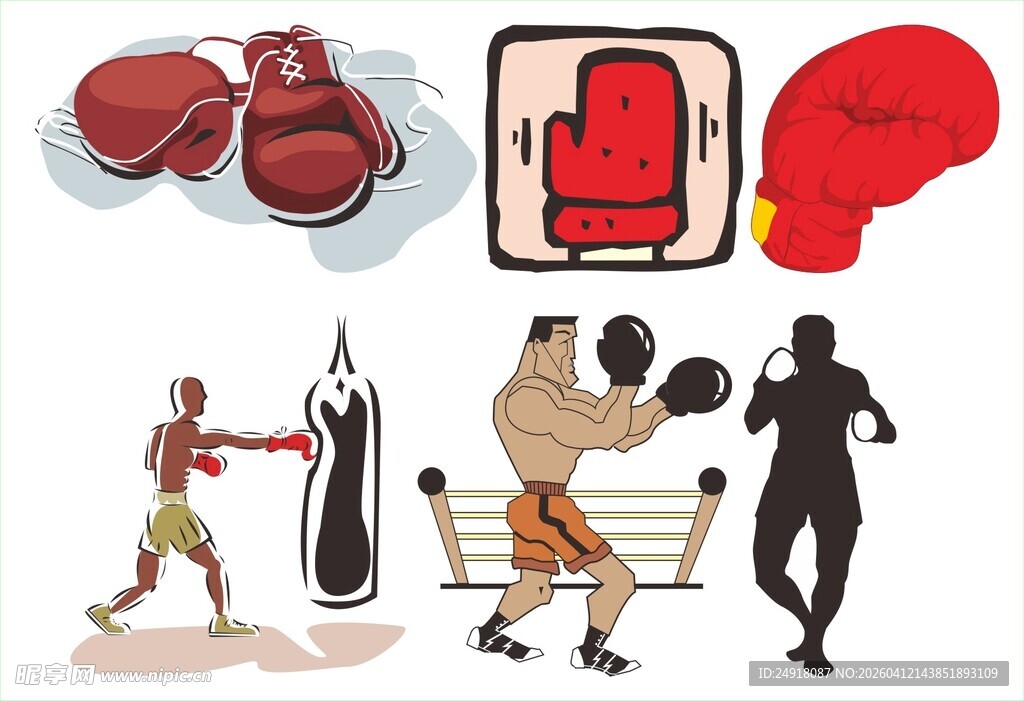 拳击运动相关元素插画