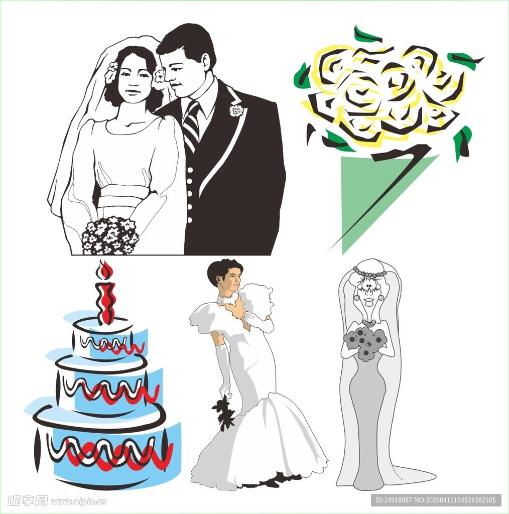 浪漫婚礼元素插画