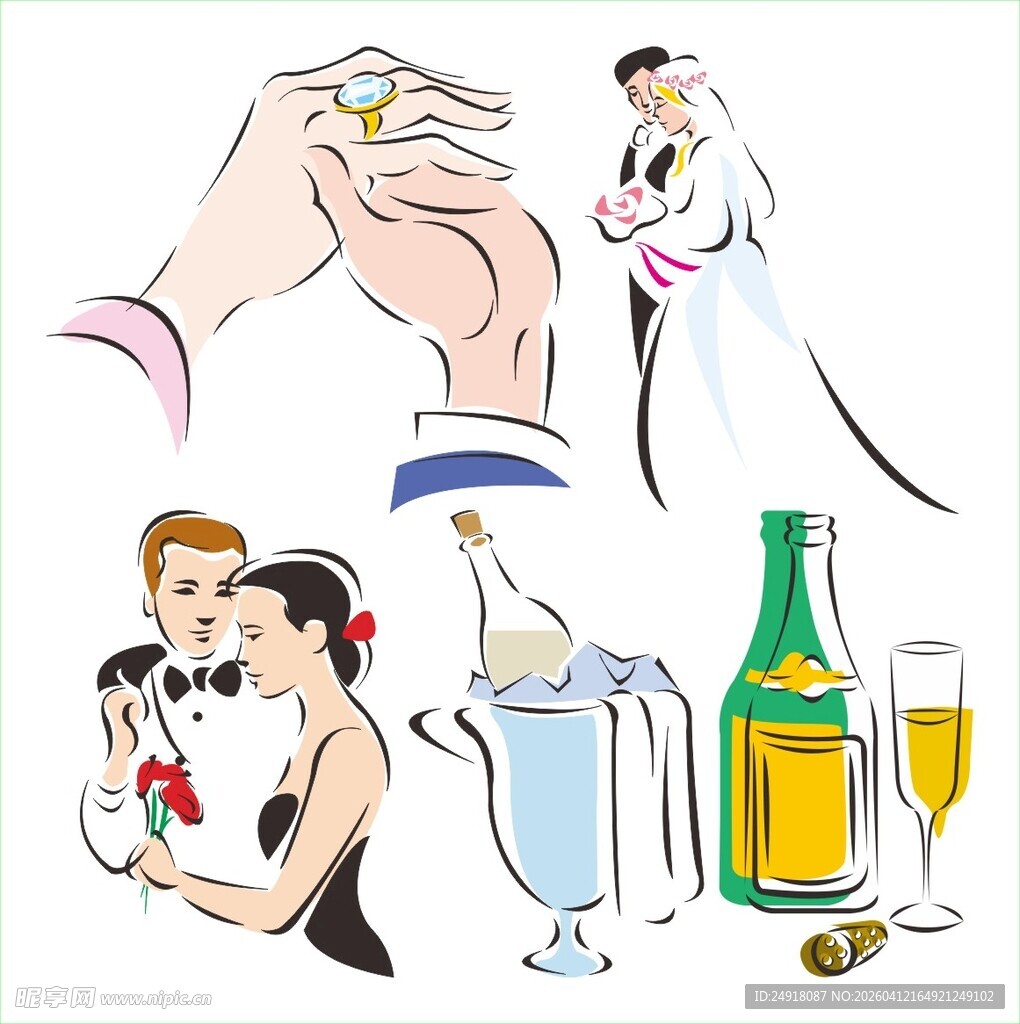 婚礼相关插画元素