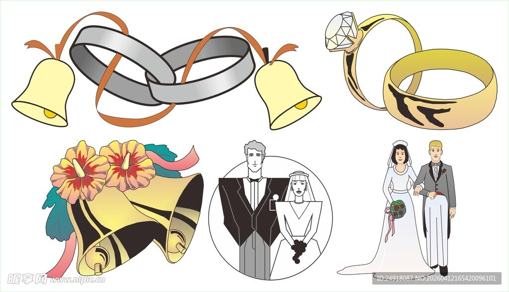 婚礼饰品与新人插画
