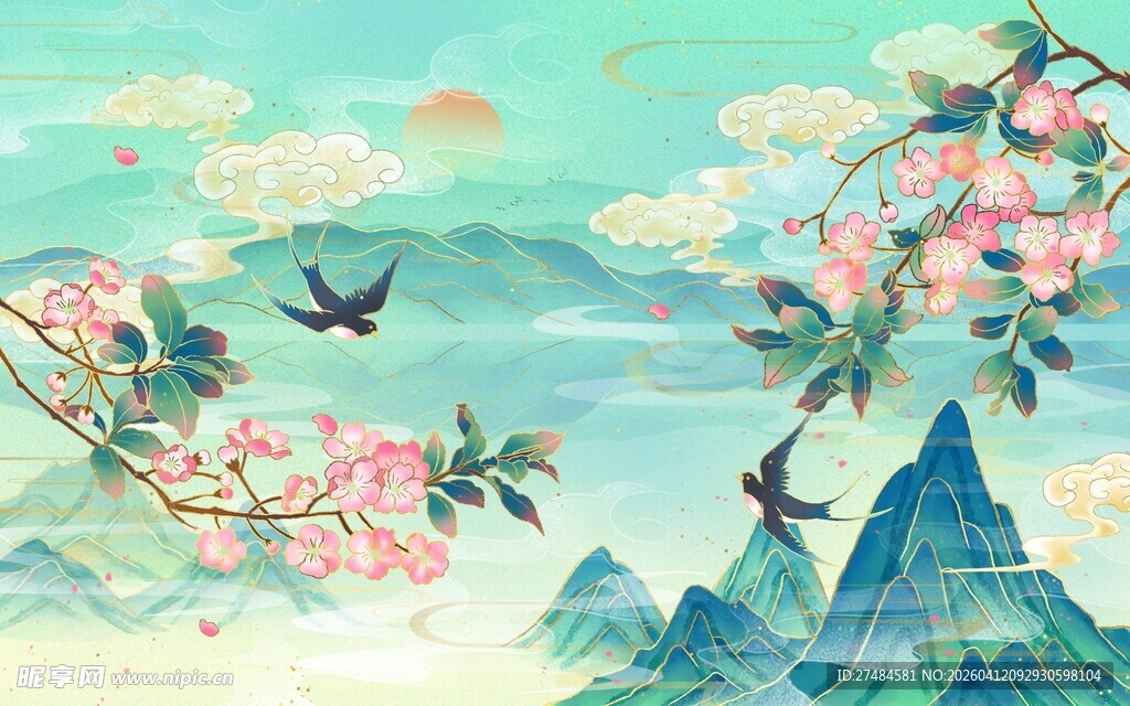 春日山水花鸟诗意画卷