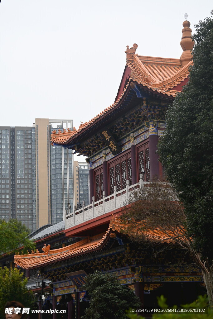 中式古建筑与现代建筑相映