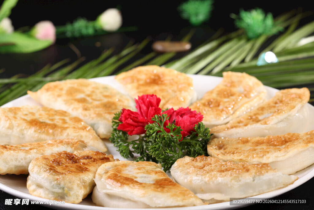 美味煎饺摆盘精致诱人